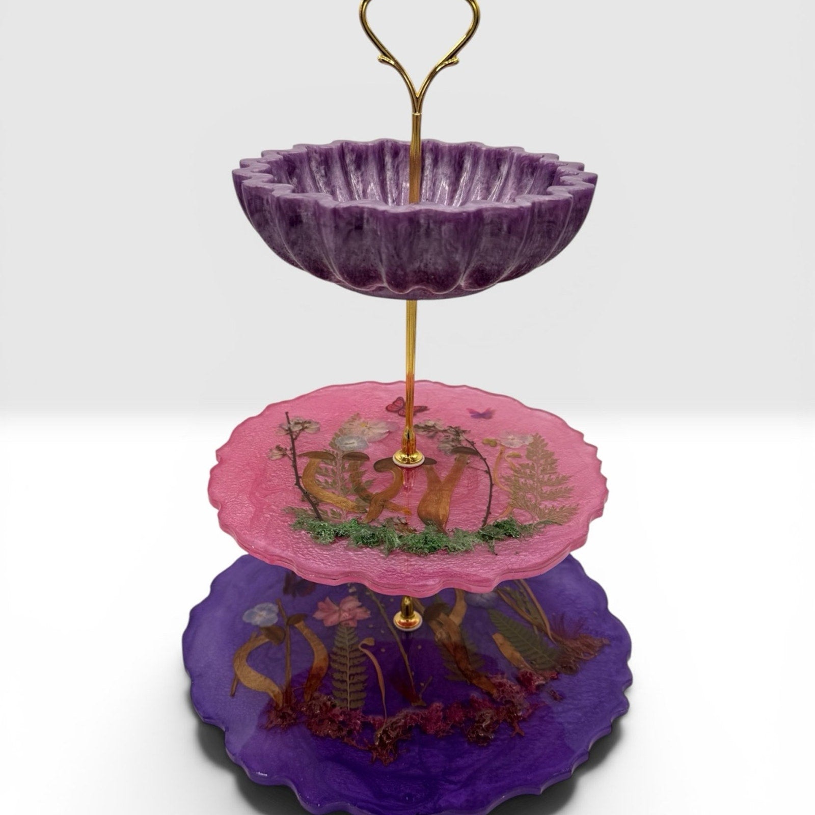 Hidden Grove Tiered Stand | Handcrafted Woodland Resin Display Tray | Botanical