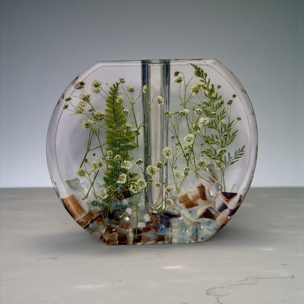 Handmade Forever Bloom Pressed Flower Resin Vase Neutral Botanical Vase