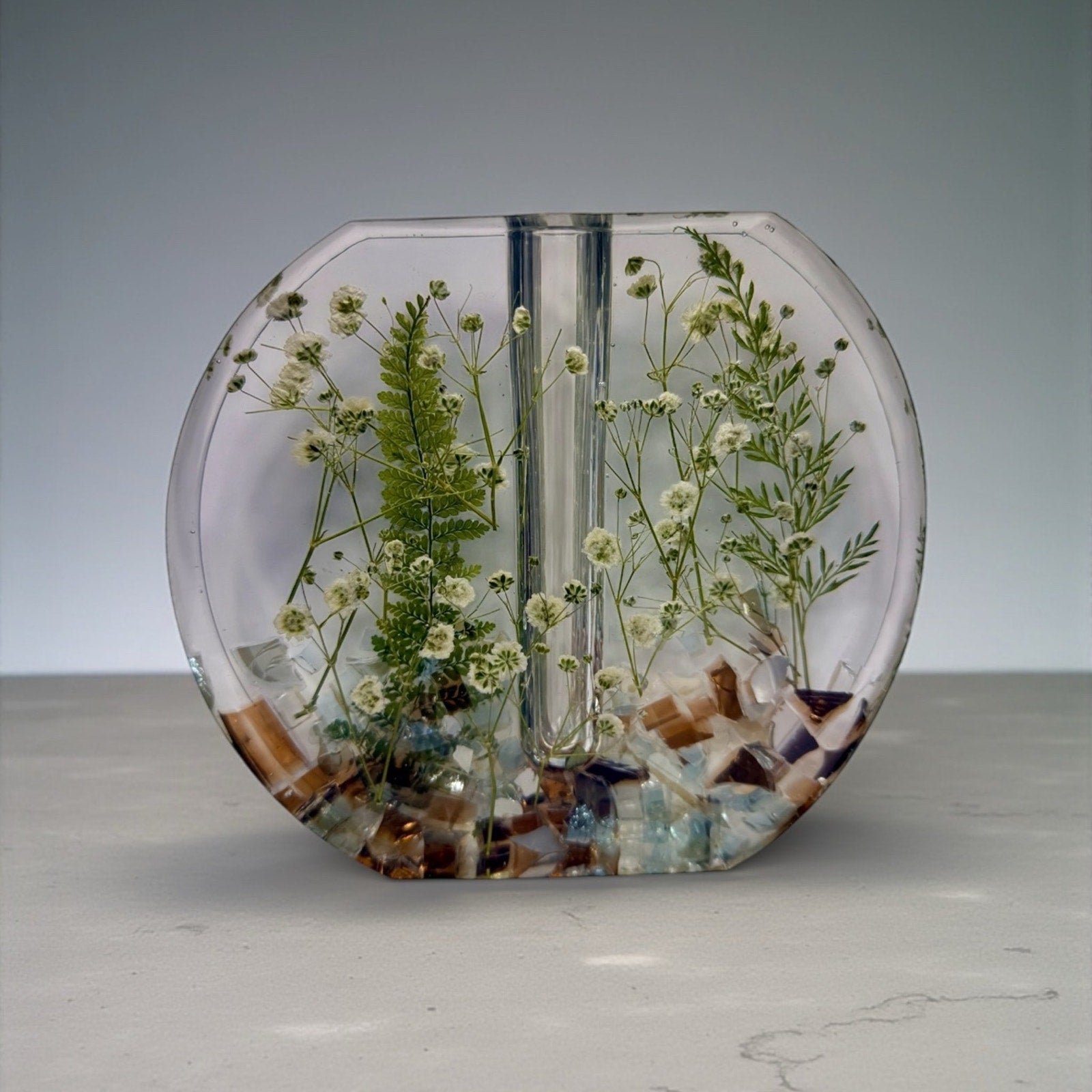 Handmade Forever Bloom Pressed Flower Resin Vase Neutral Botanical Vase