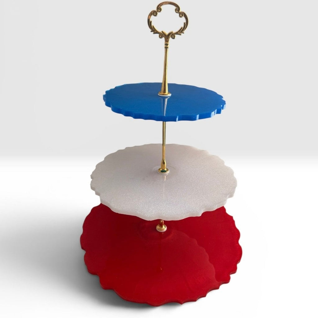 Patriotic Red White and Blue Handcrafted Resin Tier Tray Holiday Gift Summer