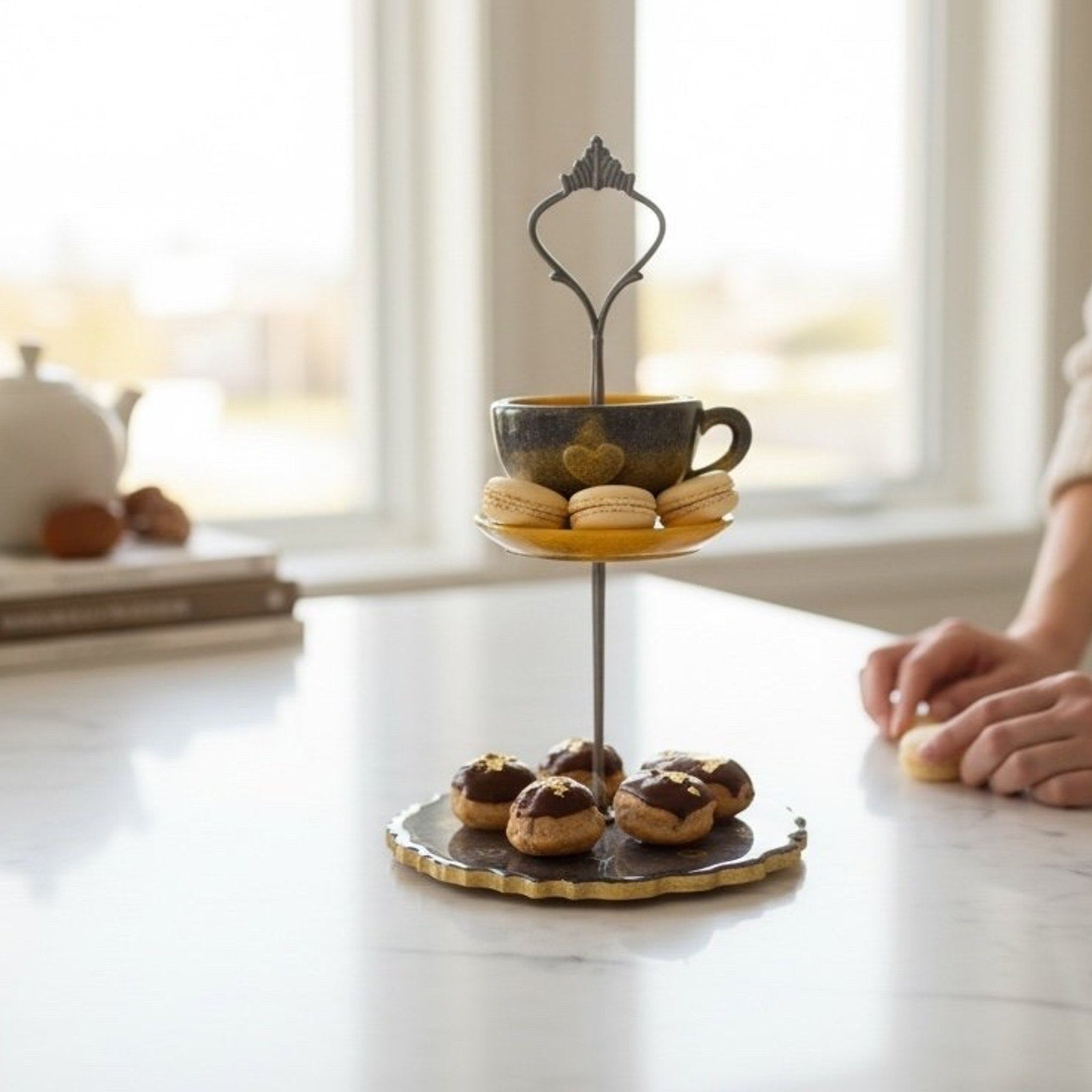 Mini Tiered Tray Jewelry Stand | Teacup Display | Handcrafted Resin Decor