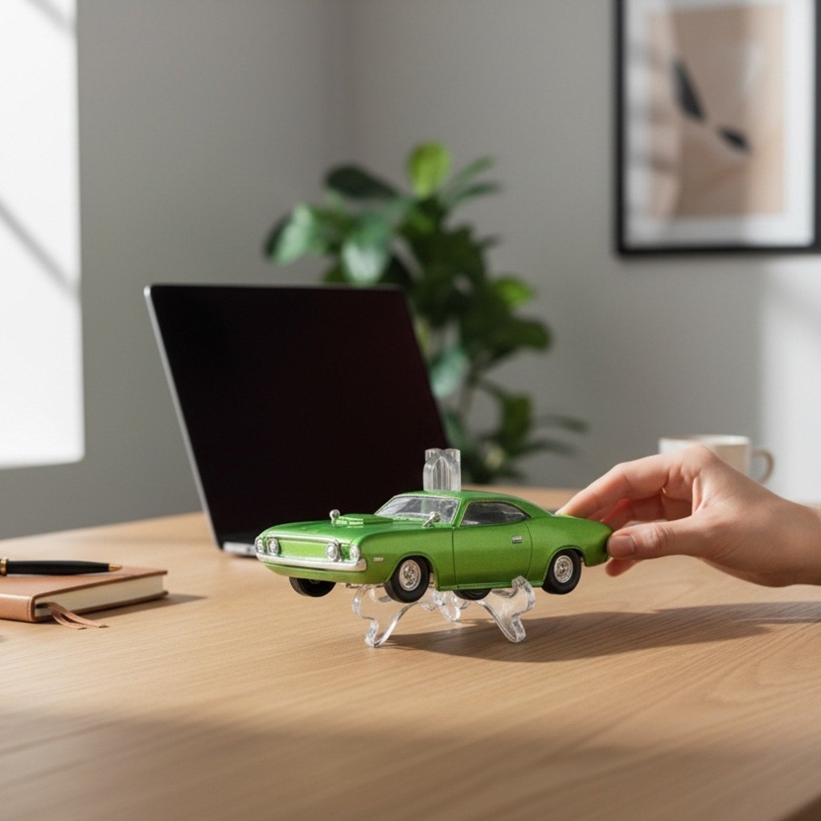 Green Classic Muscle Car Decor | Retro Auto Collectible Handcrafted Resin Gift