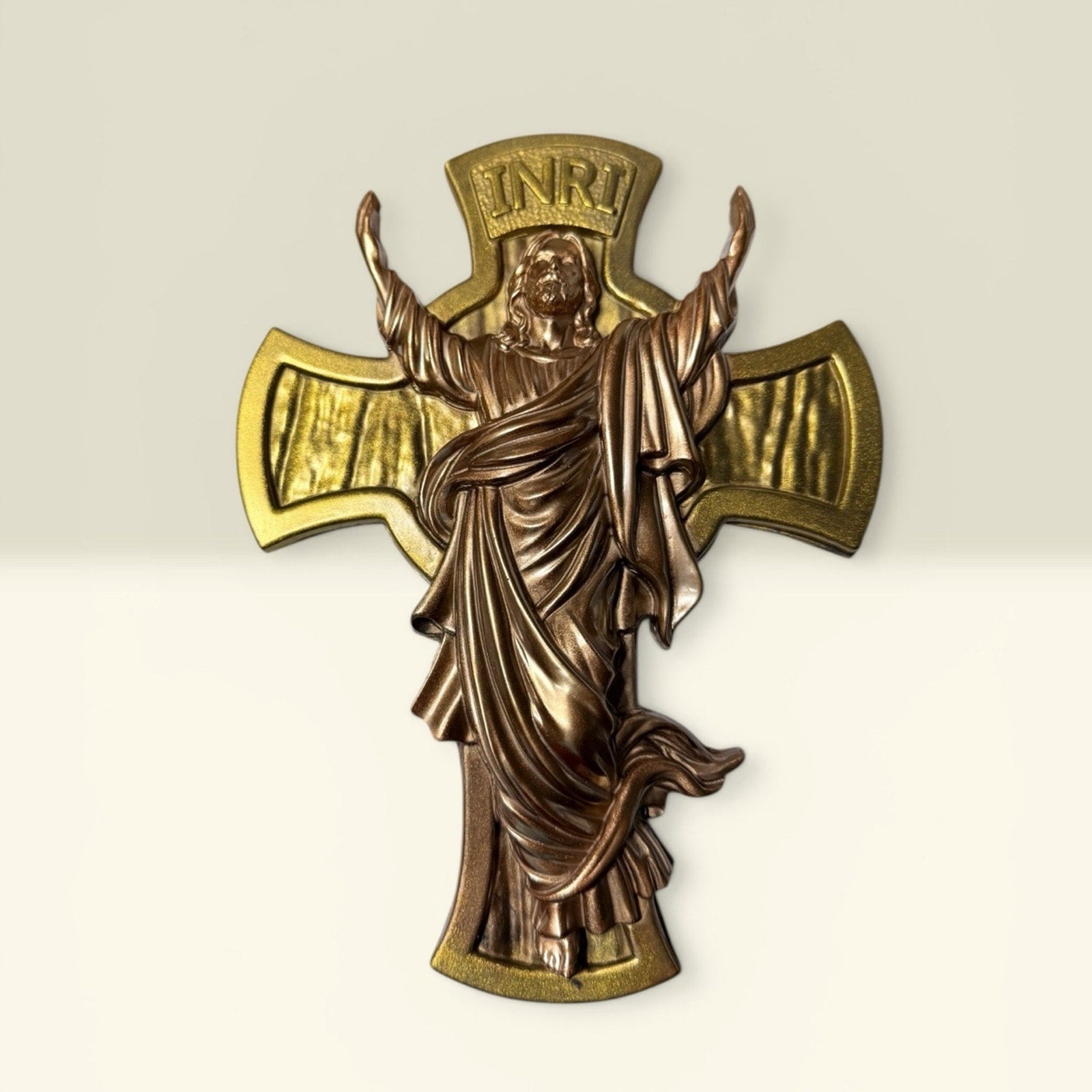Catholic Cross Wall Decor Metallic Gold Copper Jesus  Home Gift Eco Resin