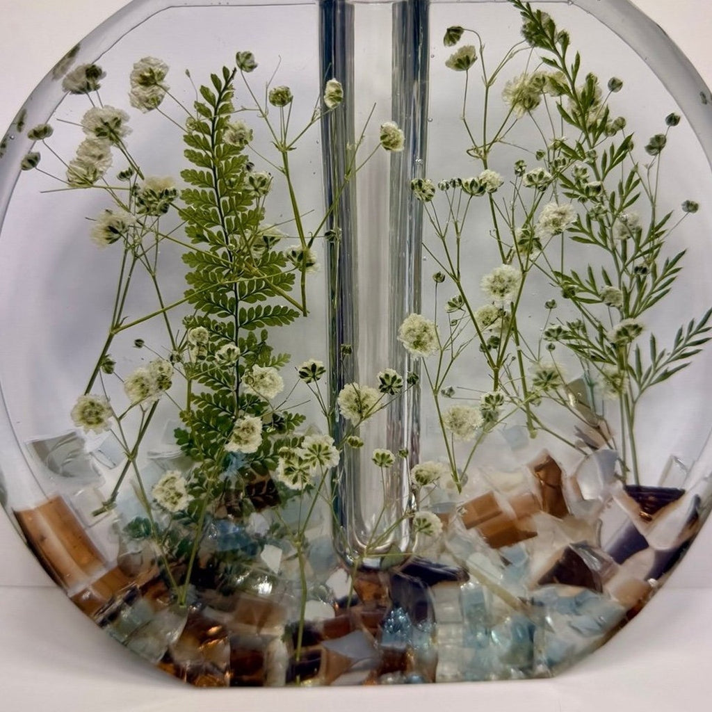 Handmade Forever Bloom Pressed Flower Resin Vase Neutral Botanical Vase