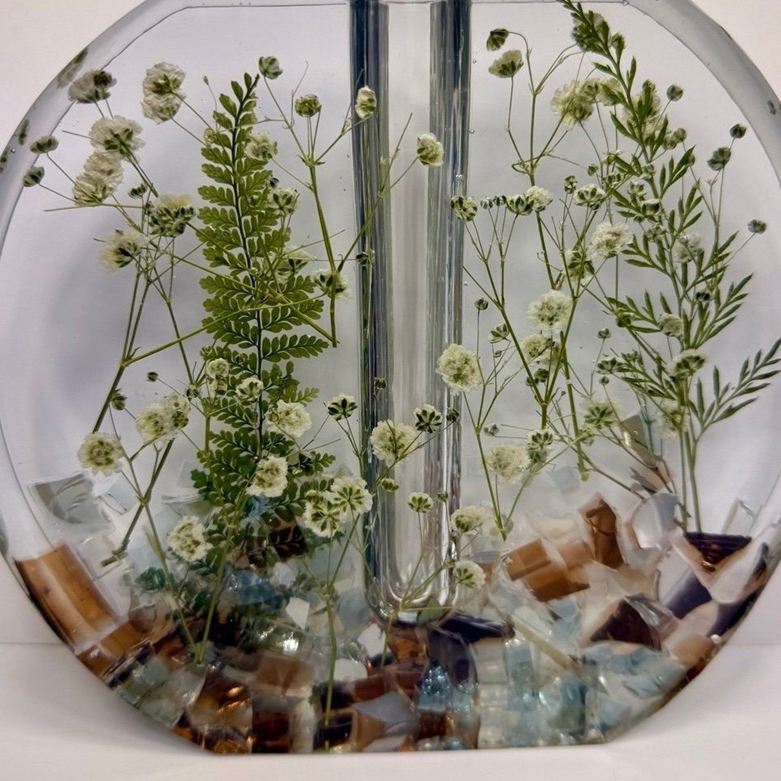 Handmade Forever Bloom Pressed Flower Resin Vase Neutral Botanical Vase