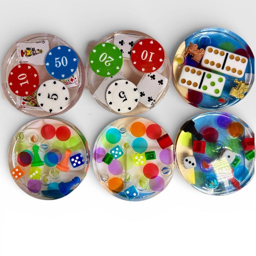 6 Handmade Clear Resin Game Night Coasters Set 6 Bundle/See Shop for Individual