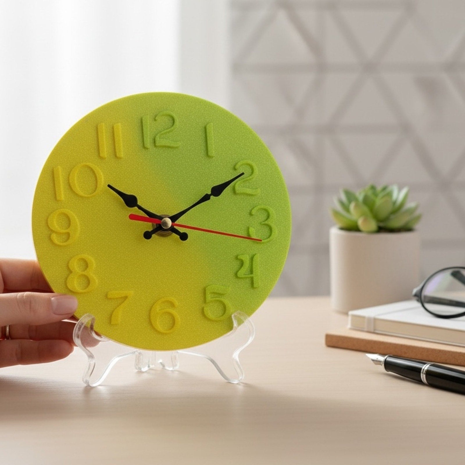 Lime Green/Yellow Resin Clock | Modern Pop Art Desk Clock Handcrafted Gift