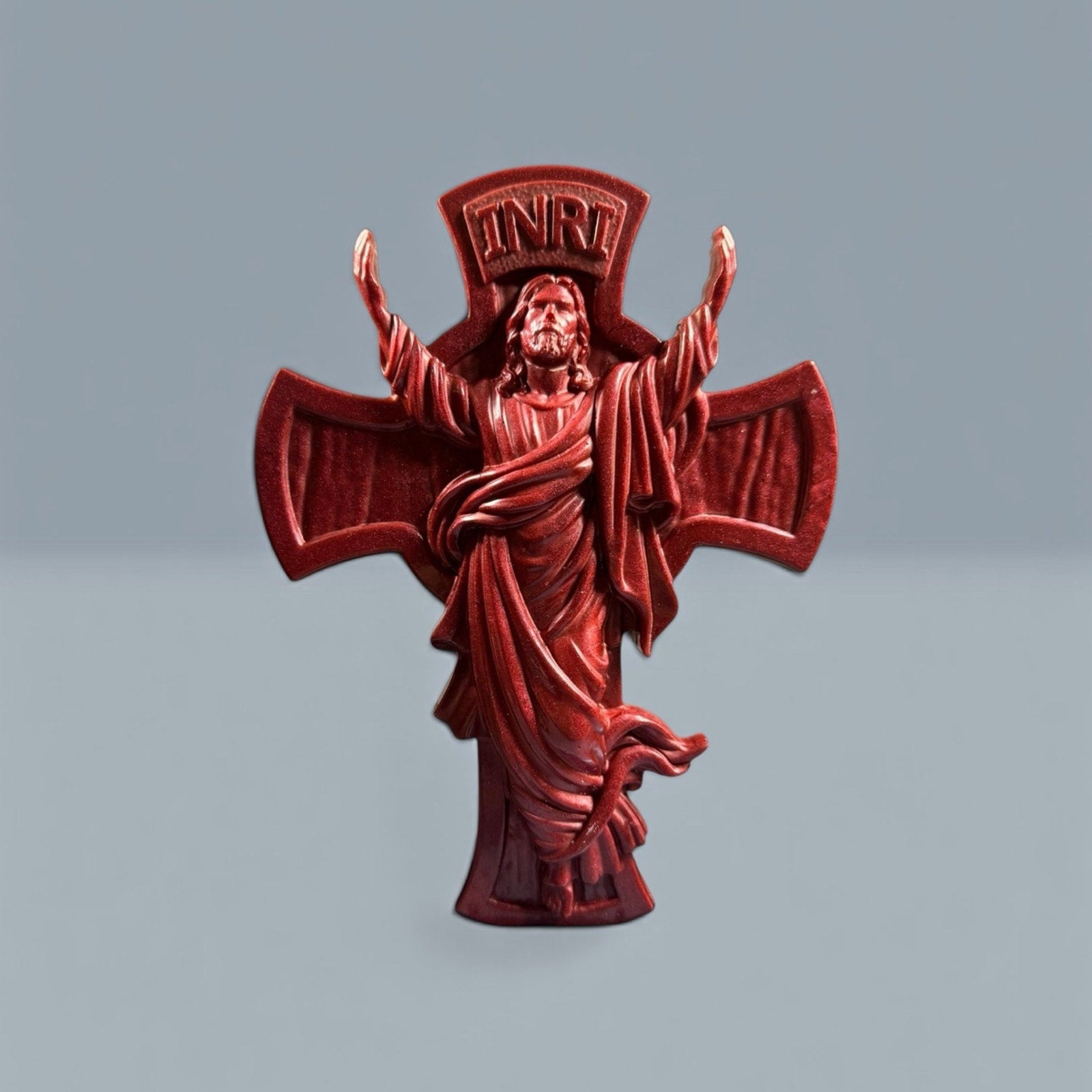 Burgundy Catholic Cross Wall Decor Faith Inspired Home Accent Handcrafted Resin