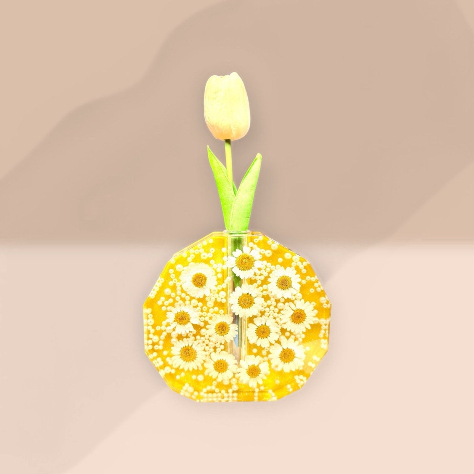 Handcrafted Epoxy Resin Daisy Bud Vase • Yellow Floral Mini Vase Decor