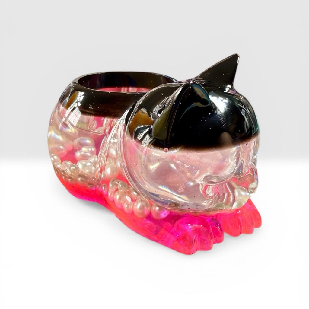 Resin Remnant Creation Sleeping Cat Tea Light Holder Pink Glow Pearl