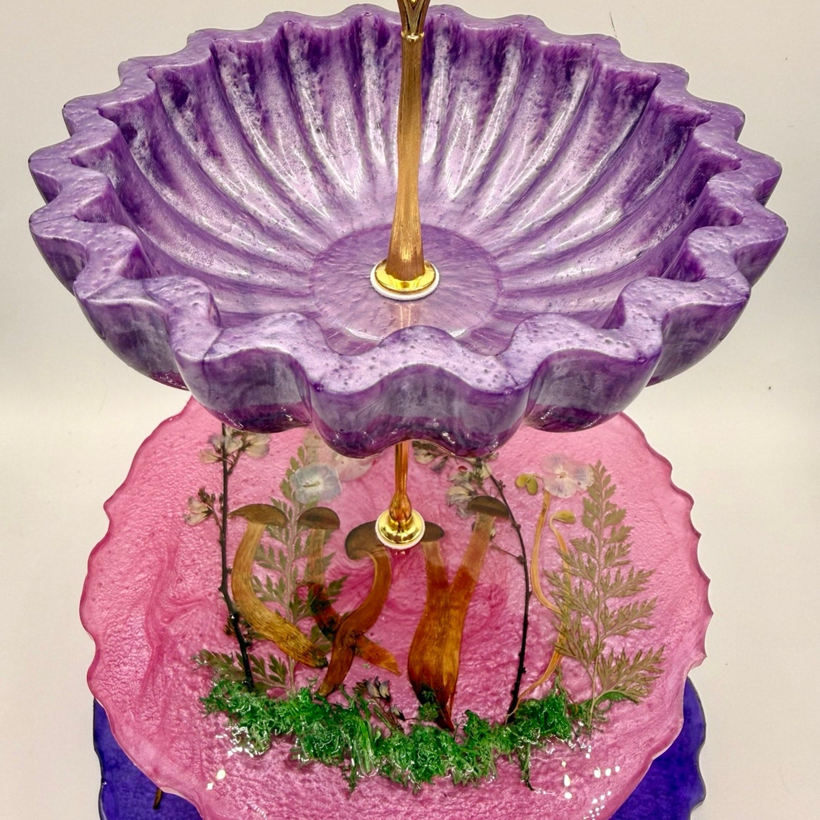 Hidden Grove Tiered Stand | Handcrafted Woodland Resin Display Tray | Botanical