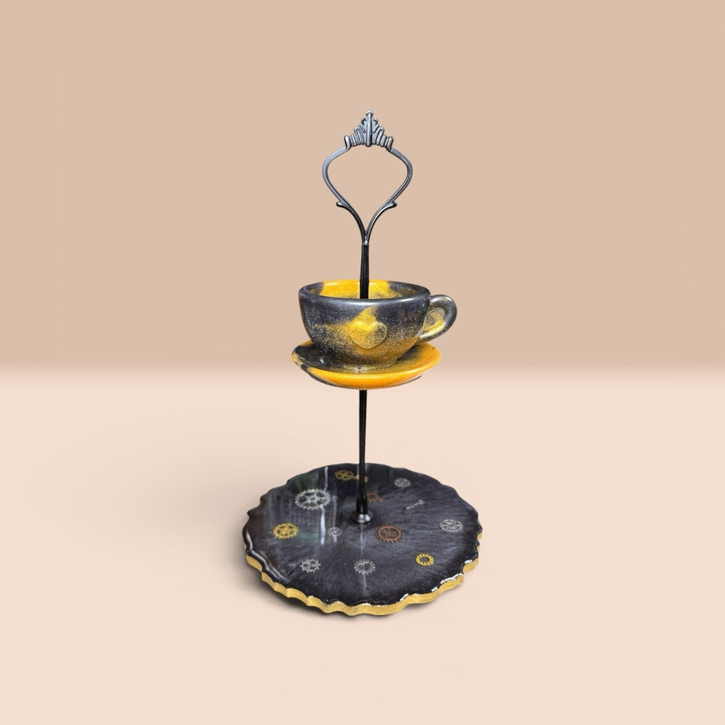 Mini Tiered Tray Jewelry Stand | Teacup Display | Handcrafted Resin Decor