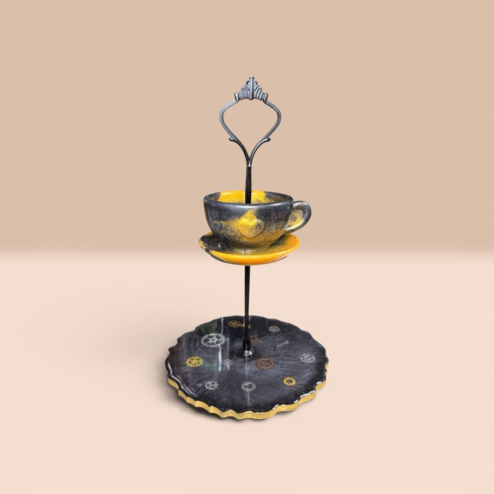 Mini Tiered Tray Jewelry Stand | Teacup Display | Handcrafted Resin Decor