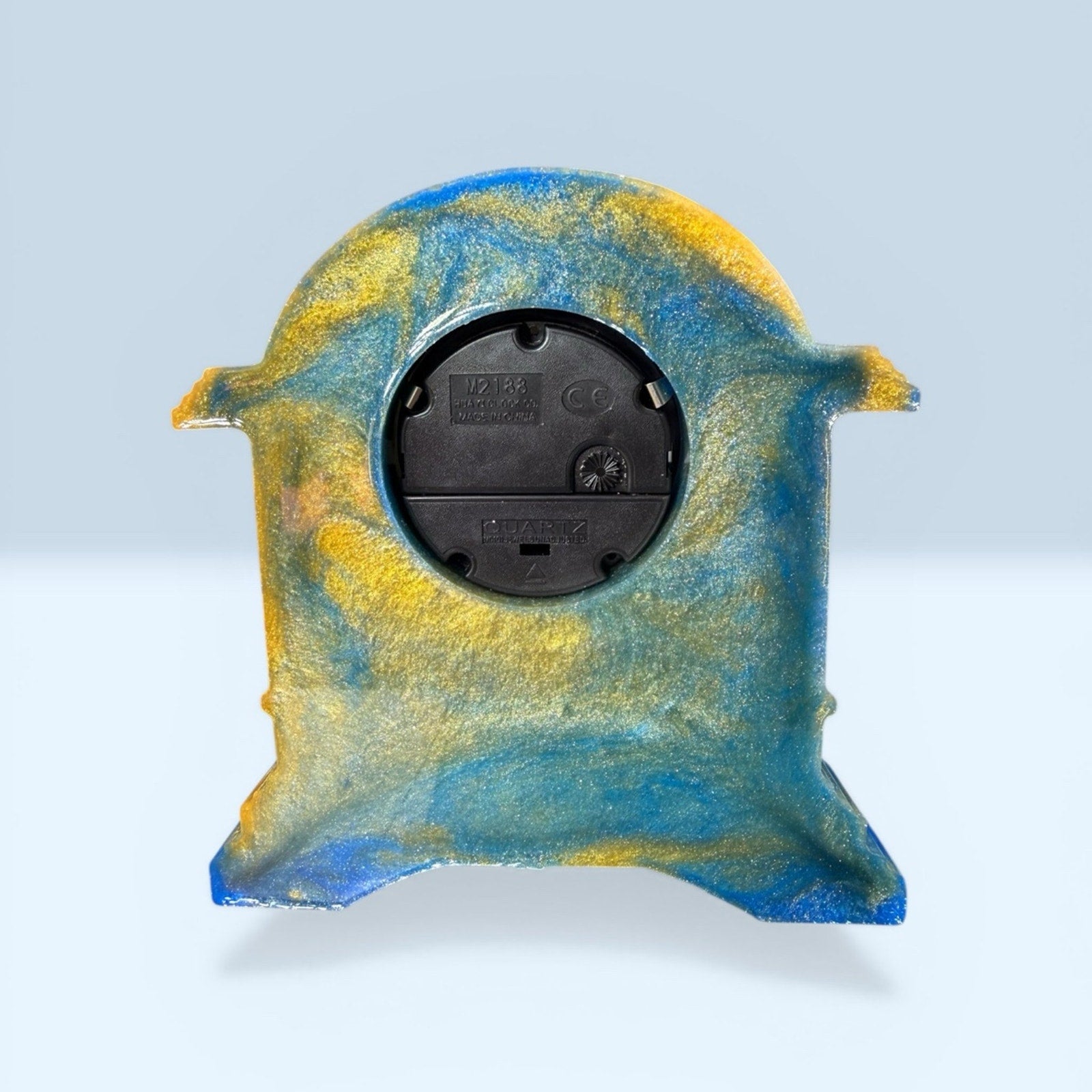 Handcrafted Resin Desk Clock Blue Gold Swirl Functional Art Decor Mantel Clock