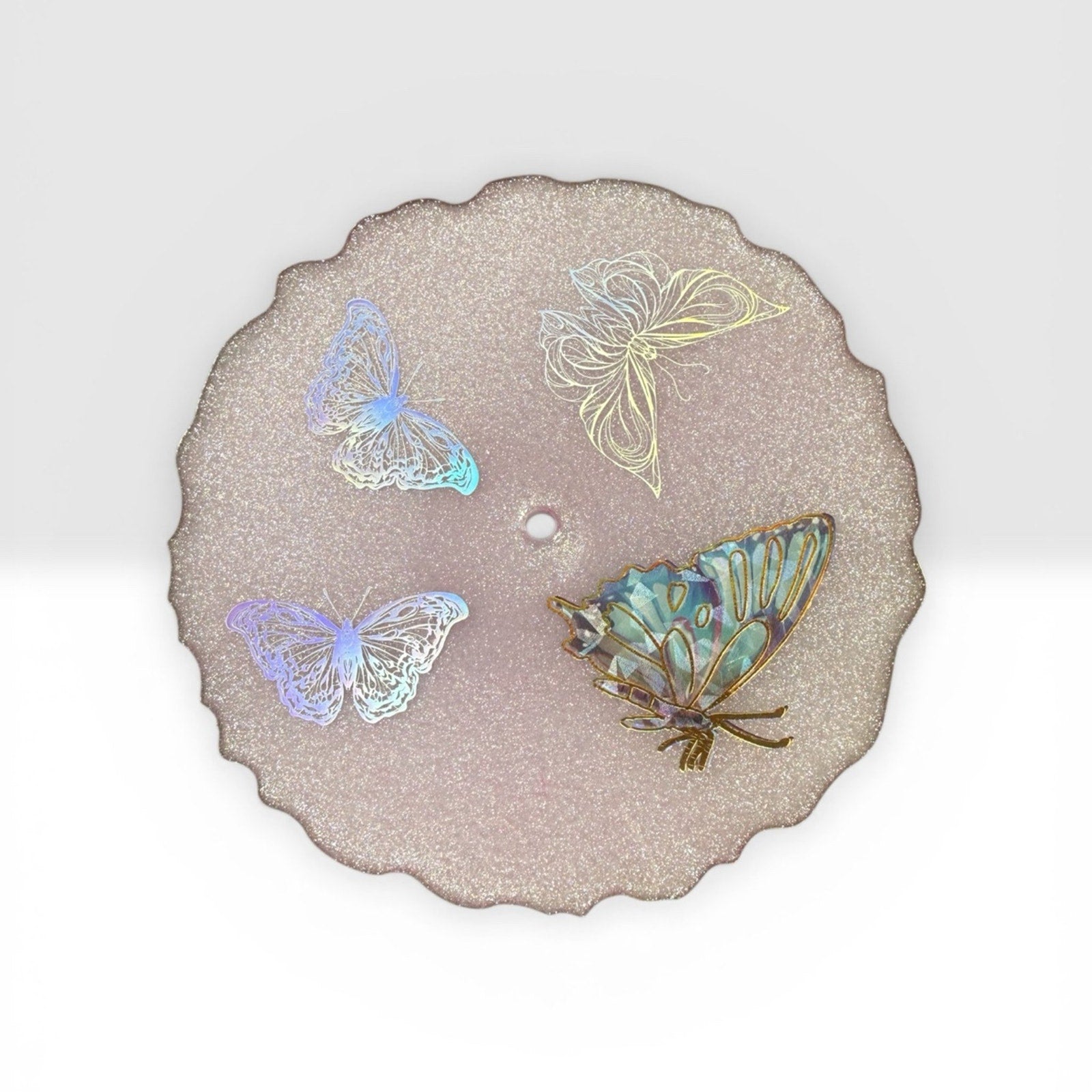 Handcrafted Epoxy Resin 3 Tier Tray Floral Butterfly Gold Stand Dessert Display
