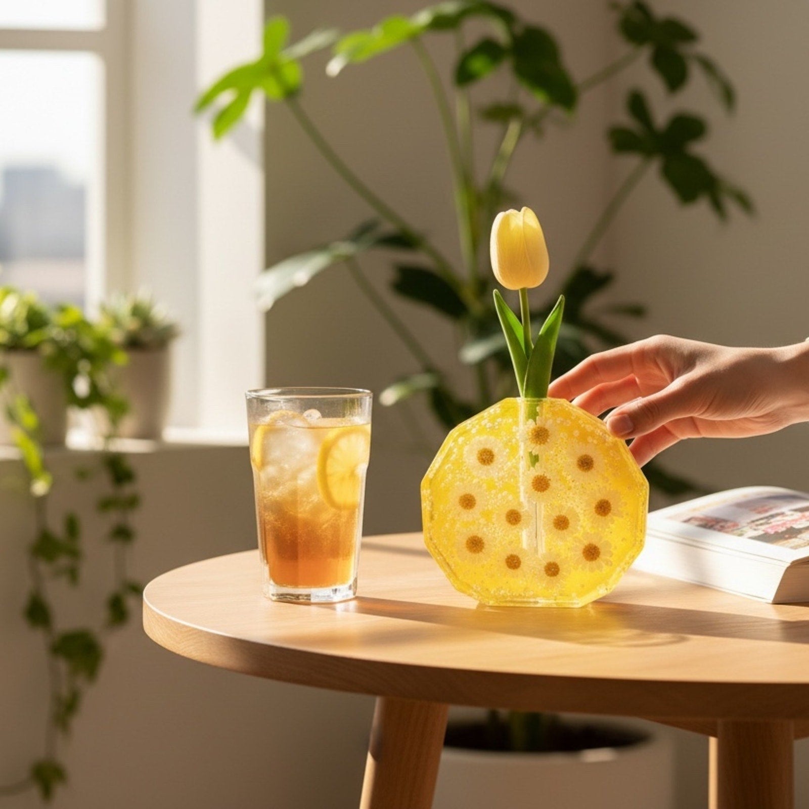 Handcrafted Epoxy Resin Daisy Bud Vase • Yellow Floral Mini Vase Decor