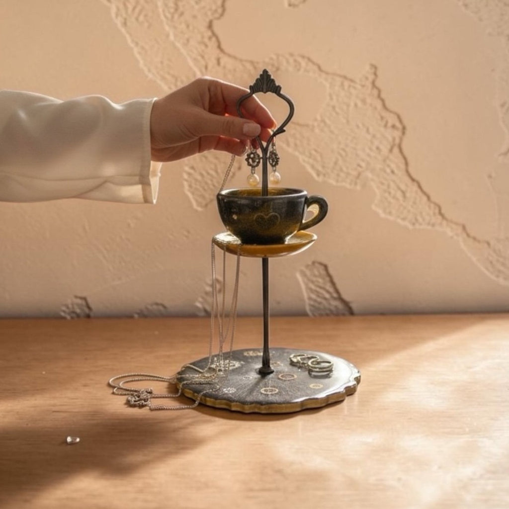 Mini Tiered Tray Jewelry Stand | Teacup Display | Handcrafted Resin Decor