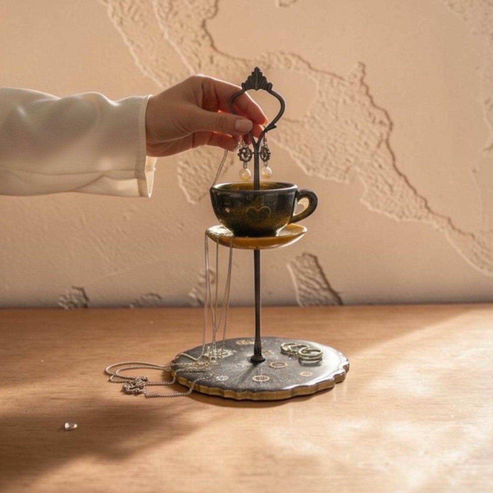 Mini Tiered Tray Jewelry Stand | Teacup Display | Handcrafted Resin Decor