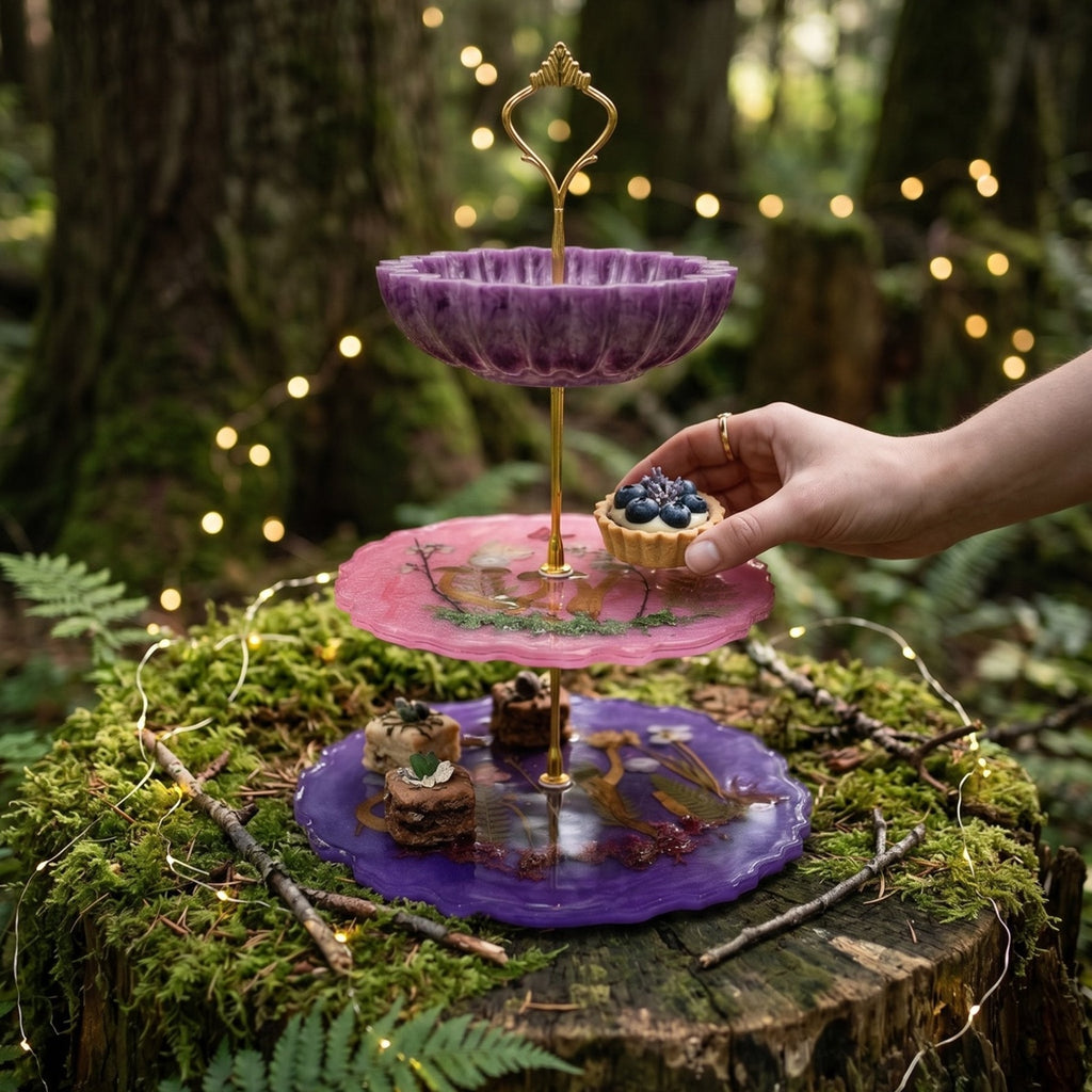 Hidden Grove Tiered Stand | Handcrafted Woodland Resin Display Tray | Botanical