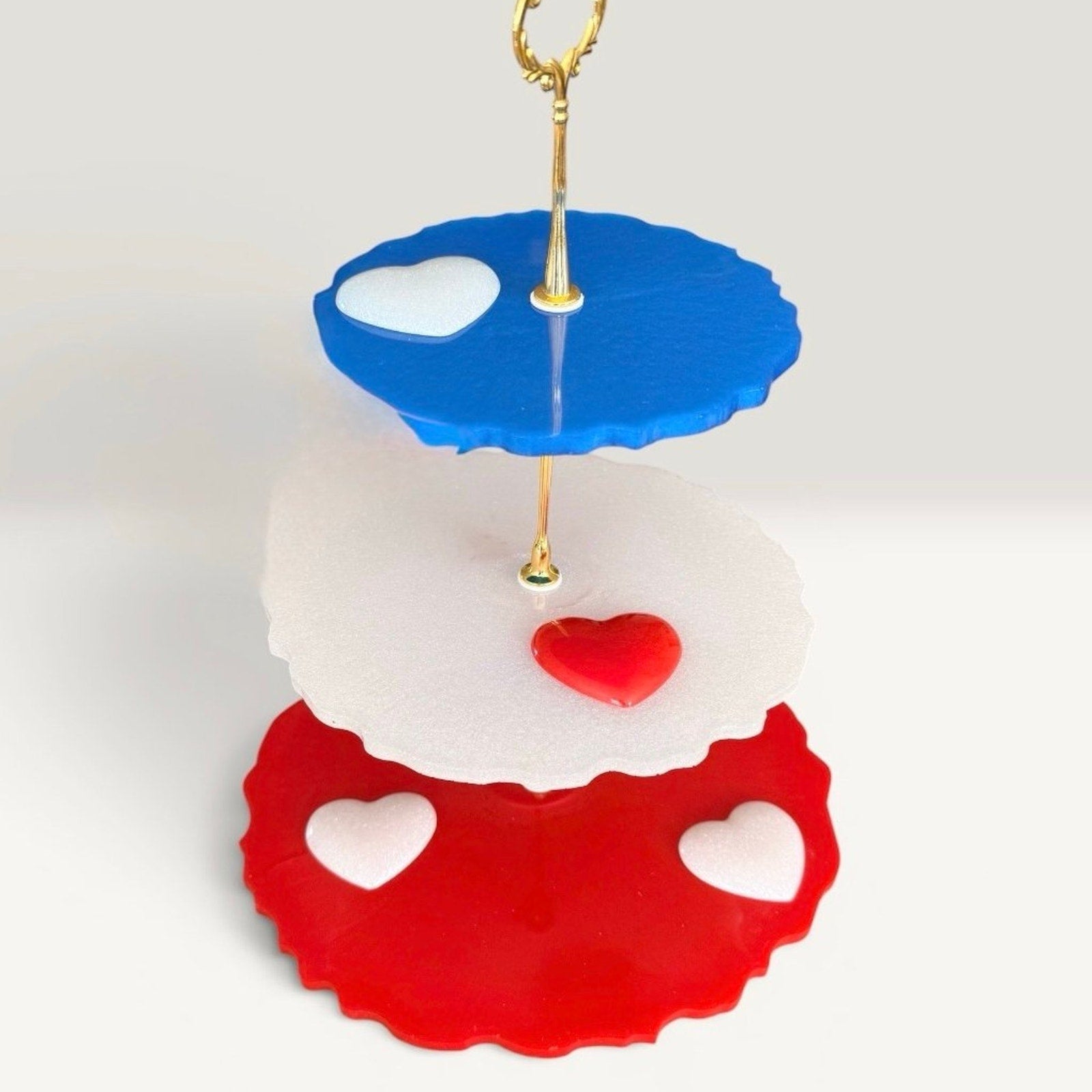 Patriotic Red White and Blue Handcrafted Resin Tier Tray Holiday Gift Summer