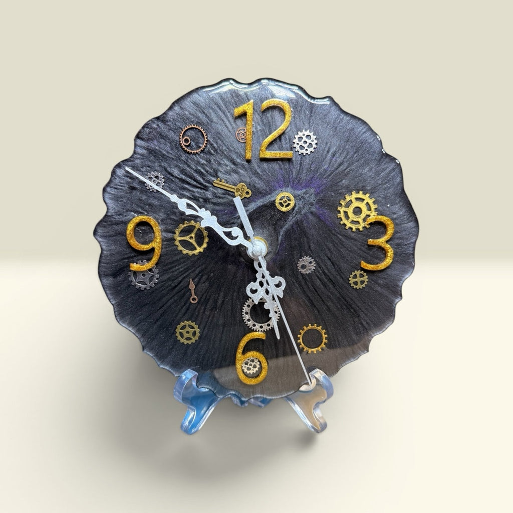 Steampunk Clock Gear Wall Decor Black Gold Industrial Handcrafted Epoxy Resin